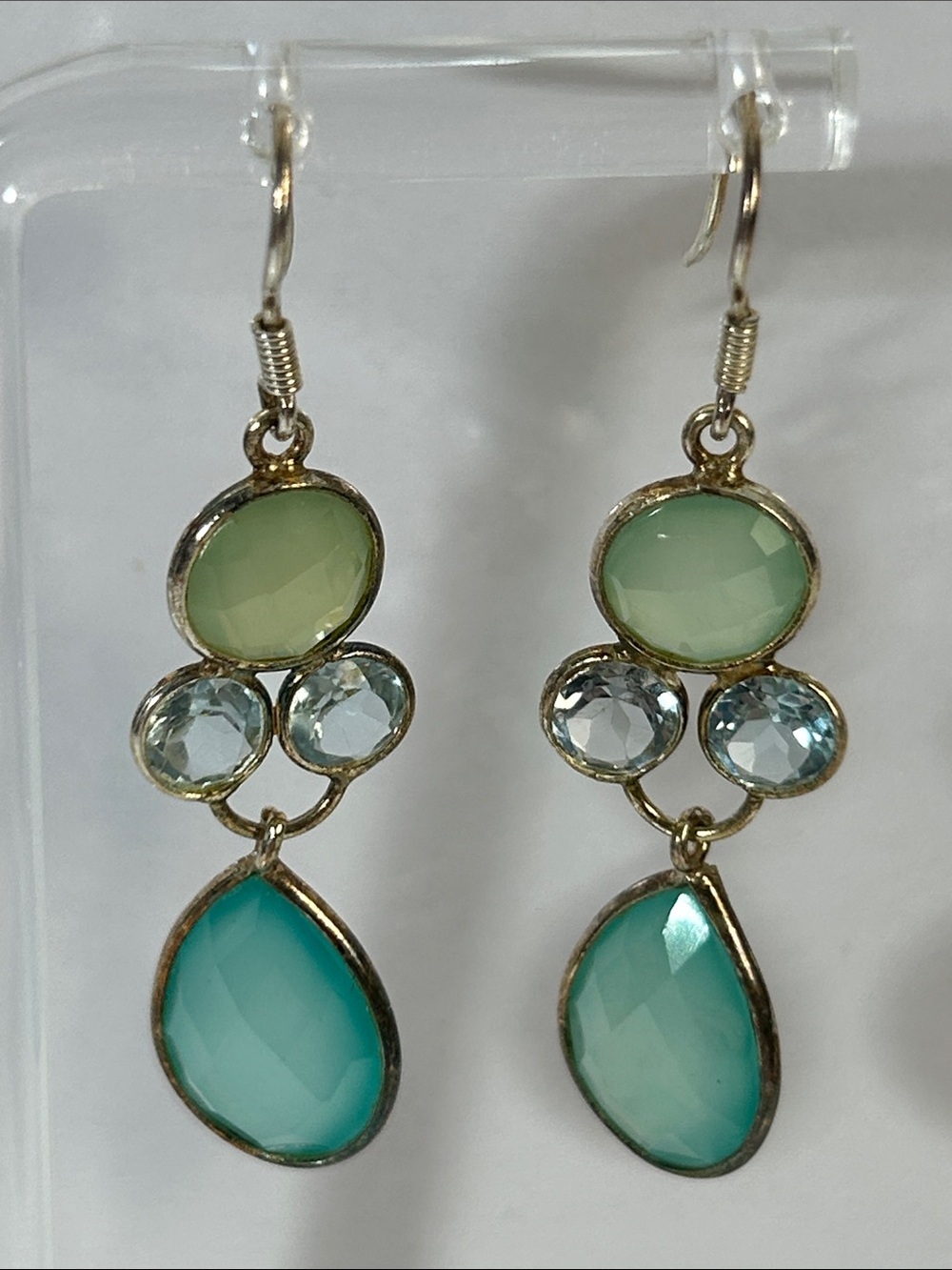 NWOT Gold Plated Sterling Silver Aqua & Green Calcedony Blue Topaz Earrings